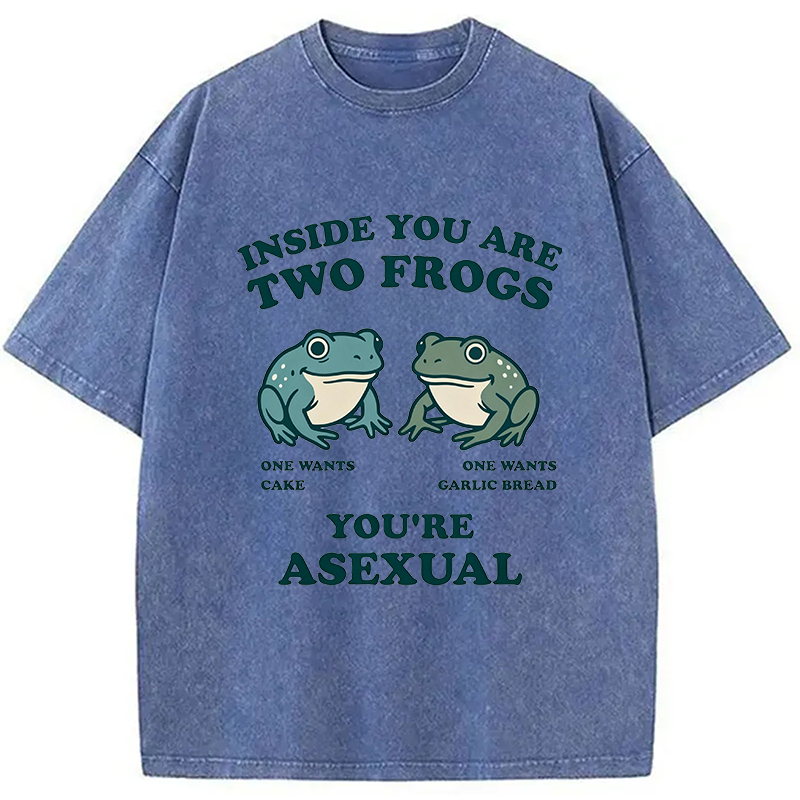Modecanvas Asexual Garlic Bread and Cake Frog DTG Printing Washed T-Shirt