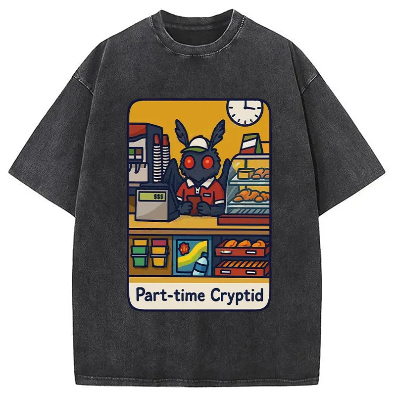 Modecanvas Working Mothman Washed T-Shirt-modecanvas