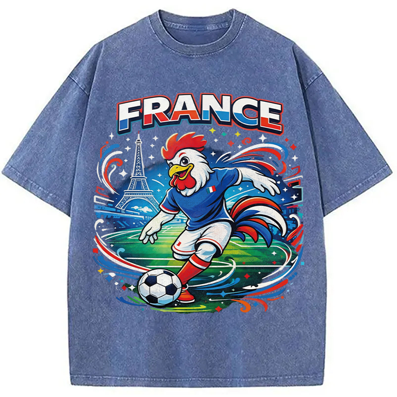 Modecanvas France Rooster Soccer DTG Printing Washed T-Shirt