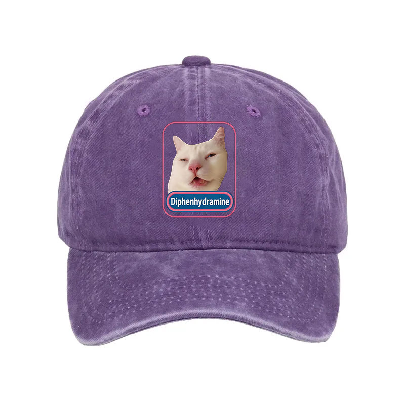 Modecanvas Funny Diphenhydramine Meme Cat Washed Cap-modecanvas
