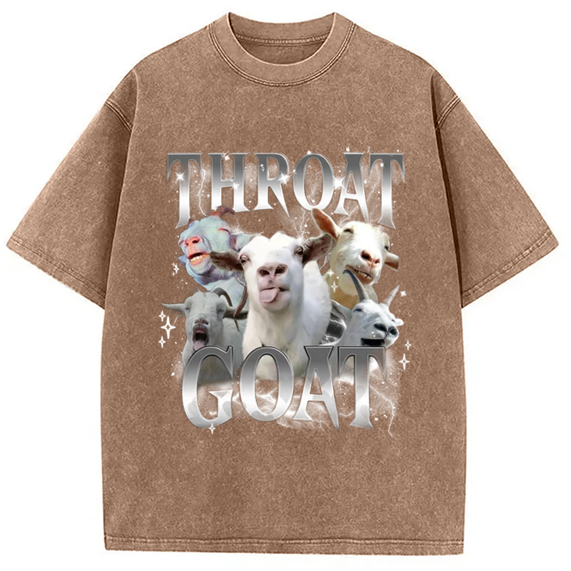 Modecanvas Throat Goat Funny Meme Washed T-Shirt
