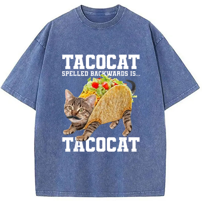 Modecanvas Tacocat Silly Cat Meme Washed T-Shirt-modecanvas