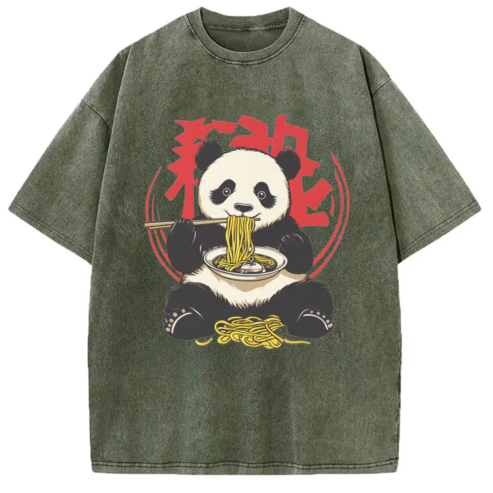 Modecanvas Retro Panda Ramen Washed T-Shirt