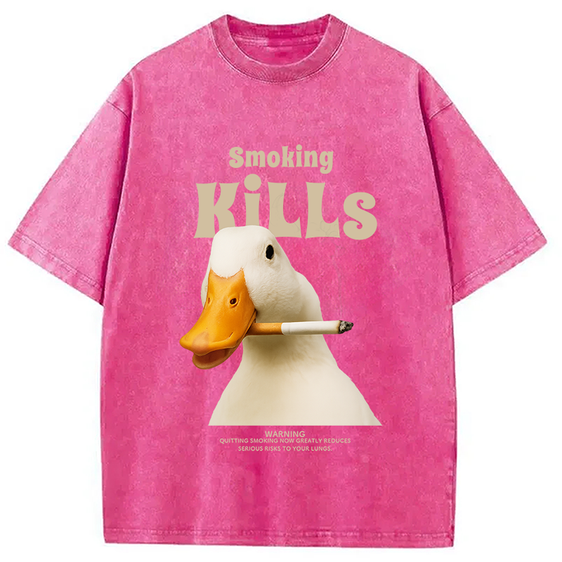 Modecanvas Goose Smoking Funny Meme  Washed T-Shirt-modecanvas