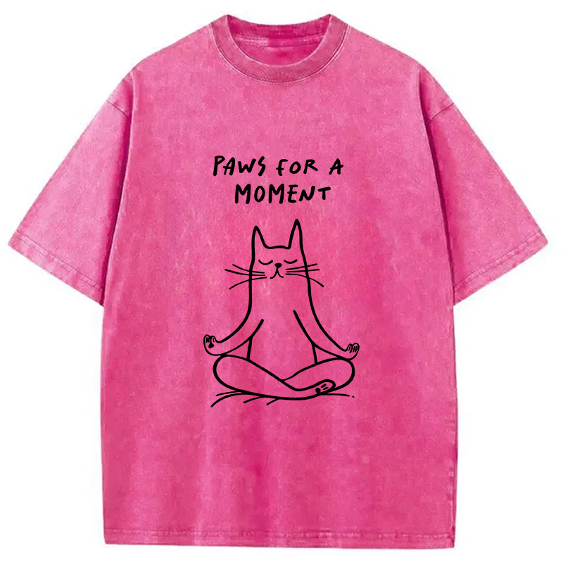Modecanvas Yoga Zen Cat DTG Printing Washed T-Shirt