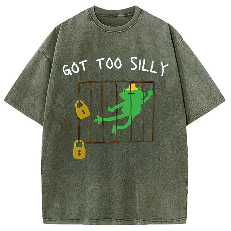 Modecanvas Got Too Silly Frog Meme DTG Printing Washed T-Shirt
