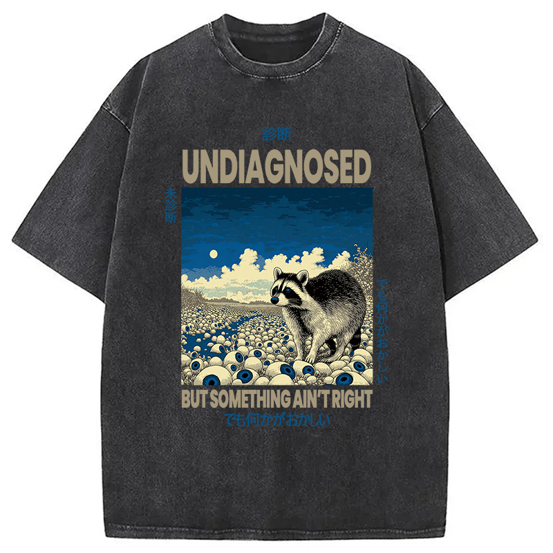 Modecanvas Funny Mental Health Japanese Raccoon DTG Printing Washed T-Shirt-modecanvas