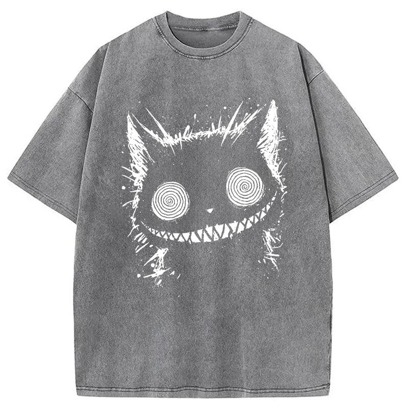 Modecanvas Creepy Cheshire Cat DTG Printing Washed T-Shirt-modecanvas