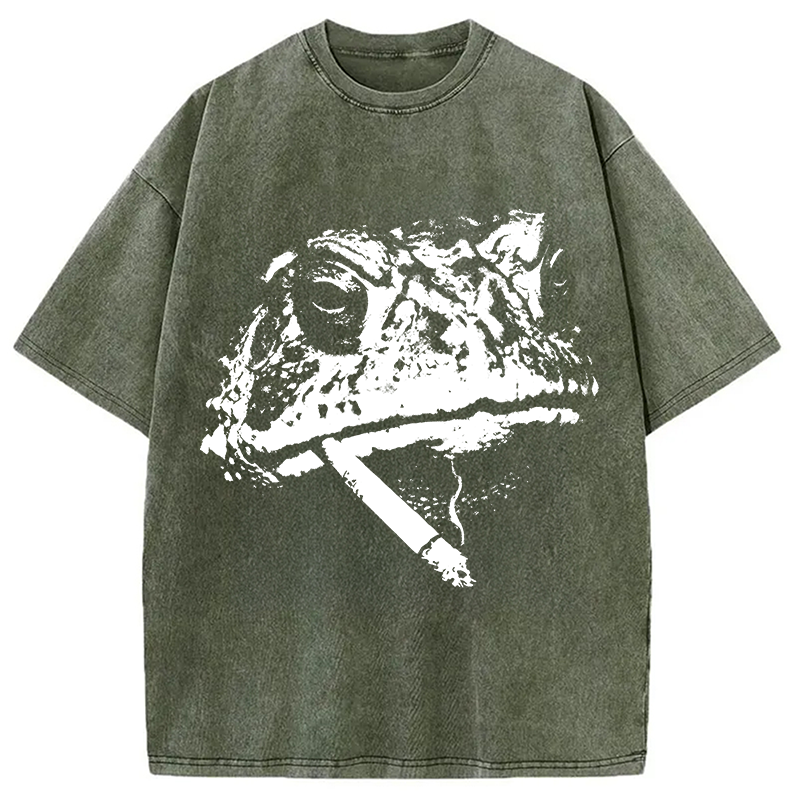 Modecanvas Frog Smoke Vintage DTG Printing Washed T-Shirt