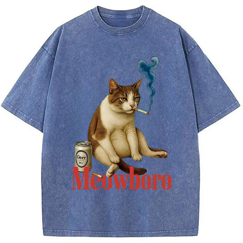 Modecanvas Cigarette Kitten Smoking Cat Meme Washed T-Shirt