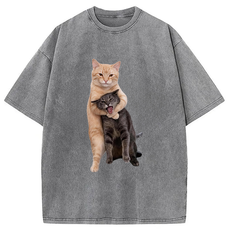 Modecanvas Fighting Cat DTG Printing Washed T-Shirt