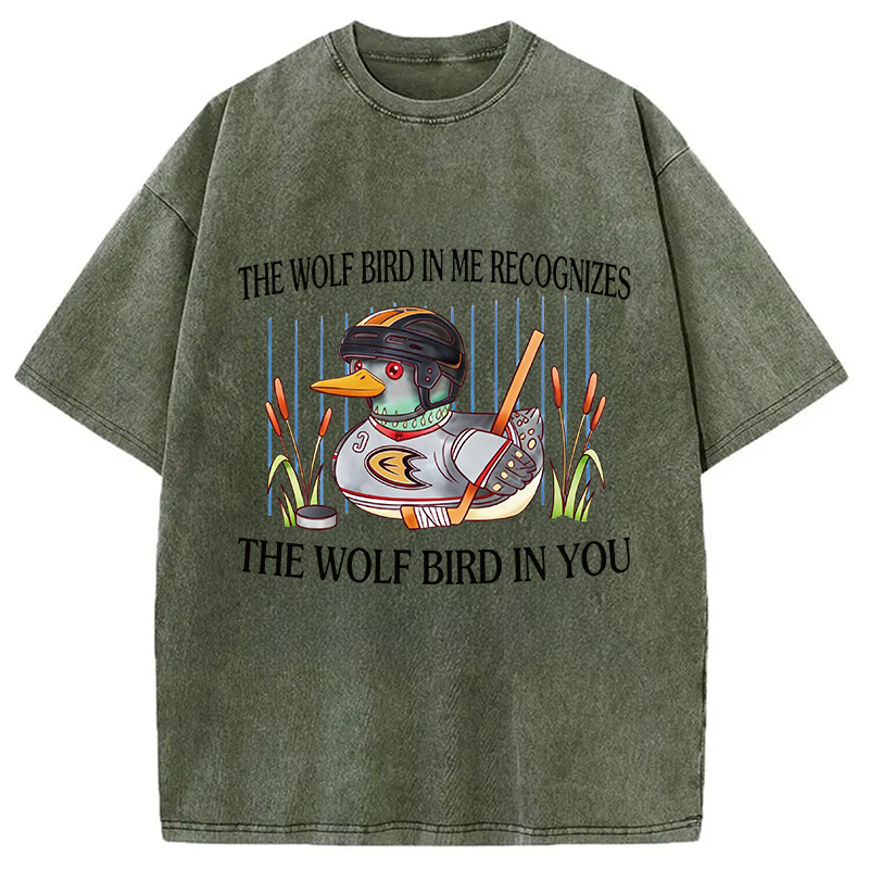 Modecanvas Wolf Bird DTG Printing Washed T-Shirt