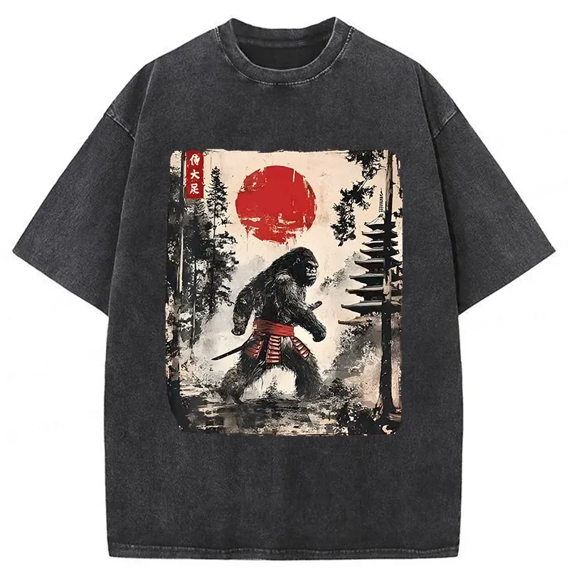 Modecanvas Japanese Samurai Bigfoot Washed T-Shirt