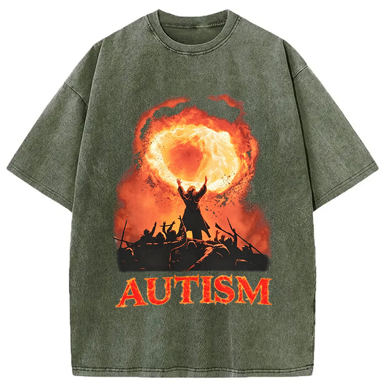 Modecanvas Autism Fire DTG Printing Washed T-Shirt