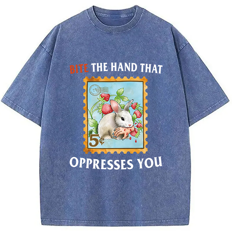Modecanvas Bite The Hand DTG Printing Washed T-Shirt