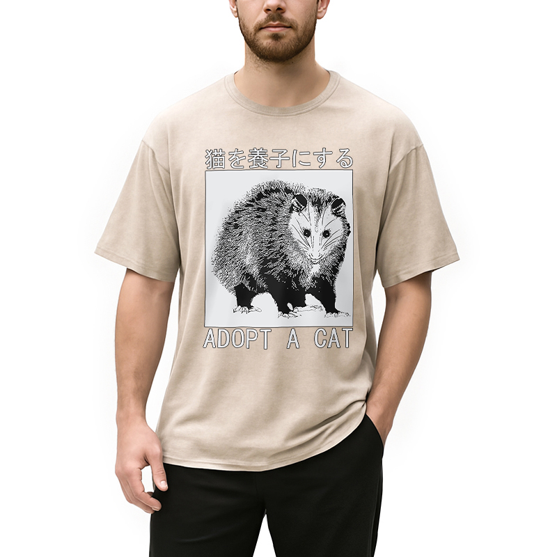 Modecanvas Adopt a Cat Japanese Washed T-Shirt