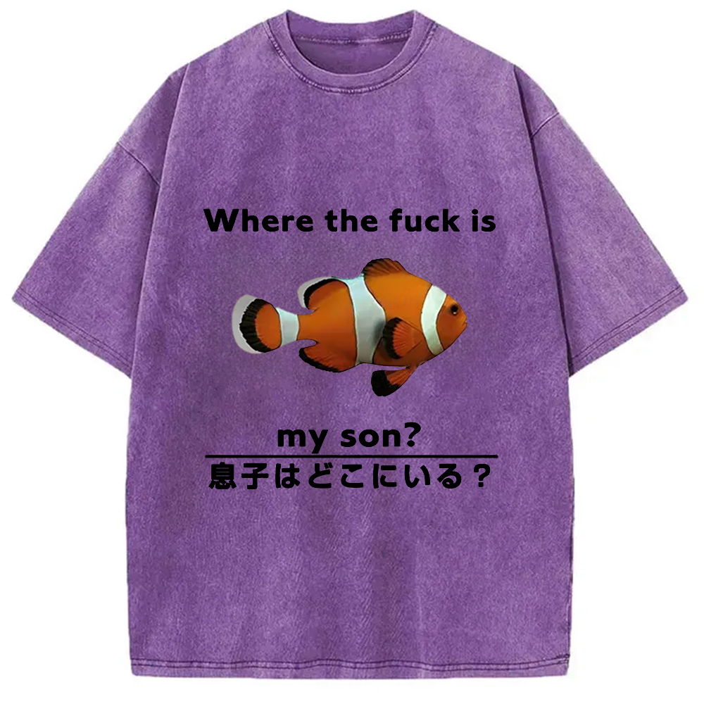 Modecanvas Fish Looking For Son Washed T-Shirt-modecanvas