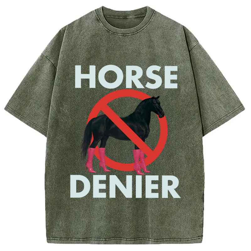 Modecanvas Funny High-Heel Noir Horse Denier DTG Printing Washed T-Shirt