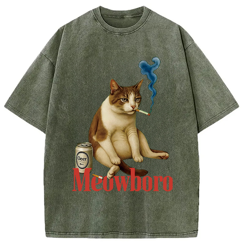 Modecanvas Cigarette Kitten Smoking Cat Meme Washed T-Shirt