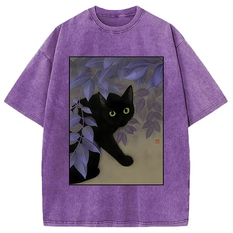 Modecanvas Cat Under The Flowers Washed T-Shirt