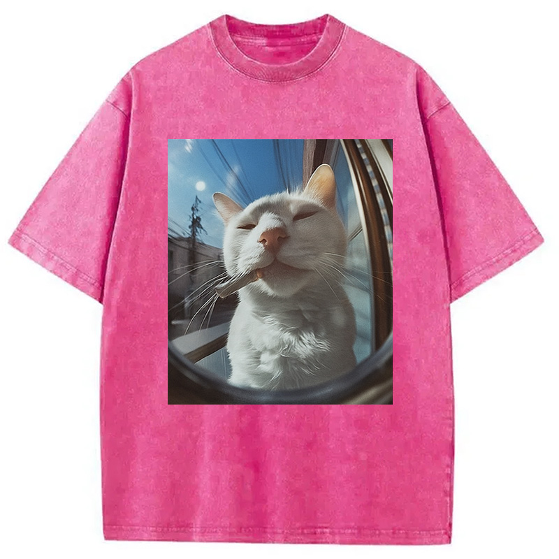 Modecanvas Smoking Cat Meme Washed T-Shirt