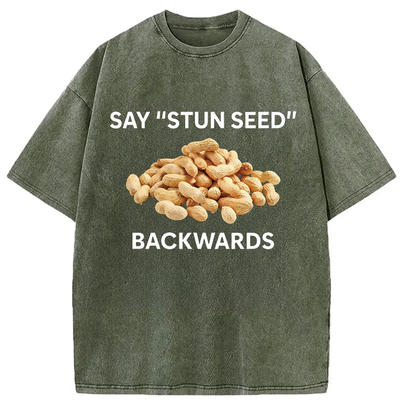 Modecanvas Say Stun Seed Backwards DTG Printing Washed T-Shirt