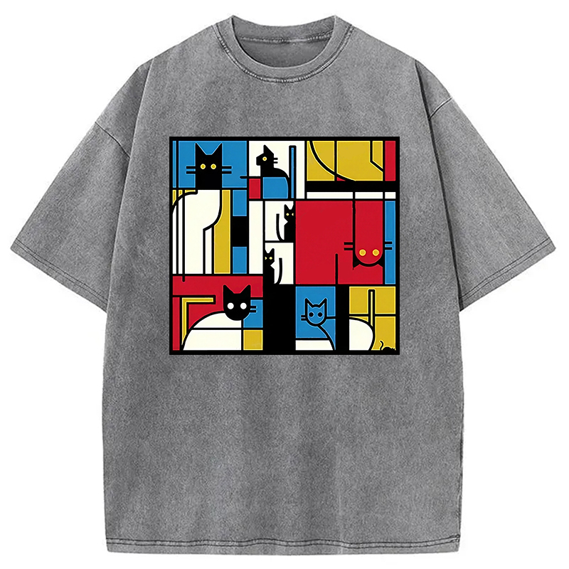 Modecanvas Abstract Cat Washed T-Shirt