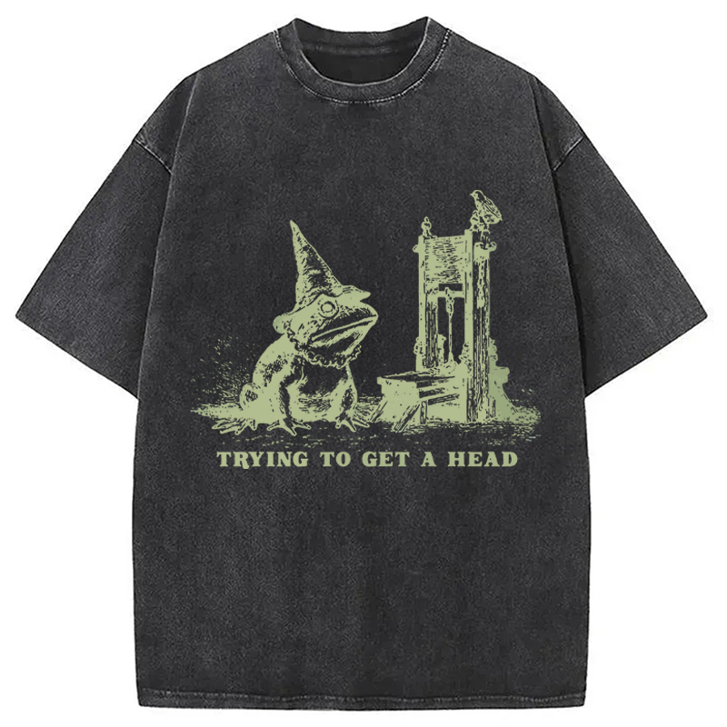 Modecanvas Funny Guillotine Frog DTG Printing Washed T-Shirt