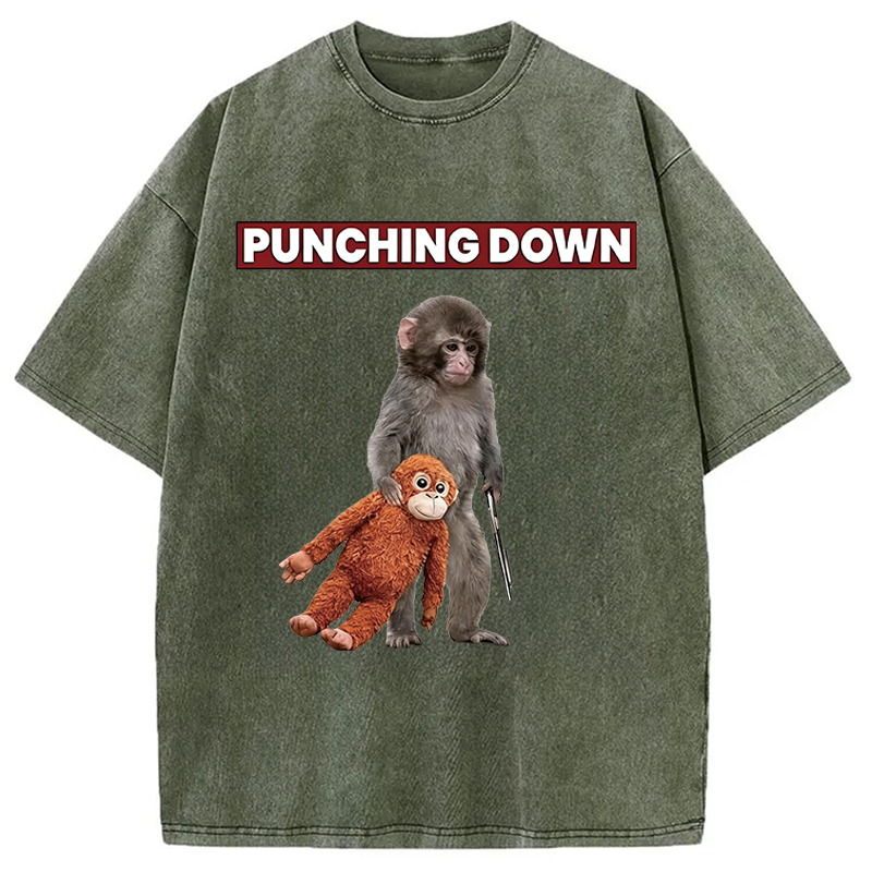 Modecanvas Punching Down Monkey DTG Printing Washed T-Shirt