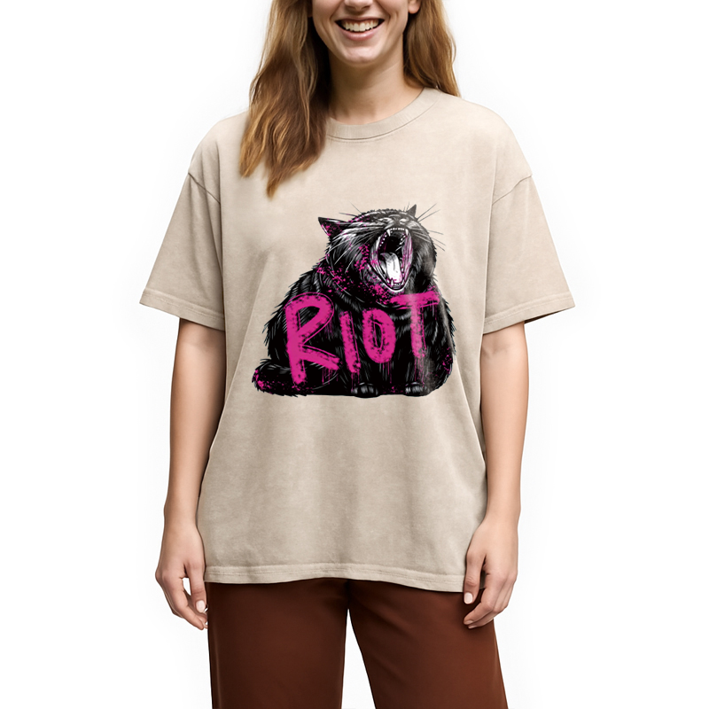 Modecanvas Riot Cat DTG Printing Washed T-Shirt