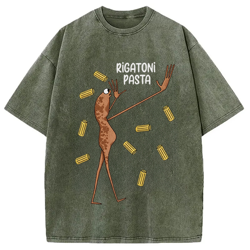 Modecanvas Rigatoni Pasta Meme DTG Printing Washed T-Shirt
