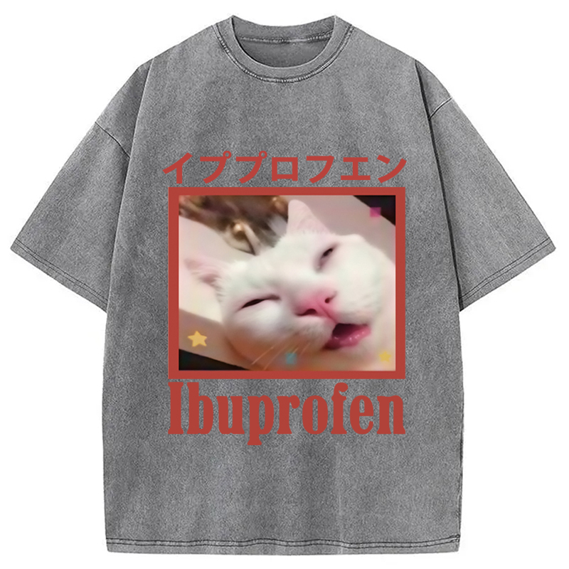 Modecanvas Ibuprofen Meme Cat Washed T-Shirt