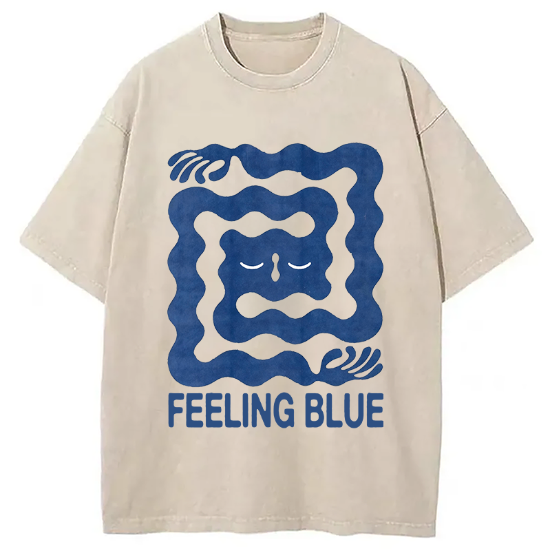 Modecanvas Feeling Blue DTG Printing Washed T-Shirt