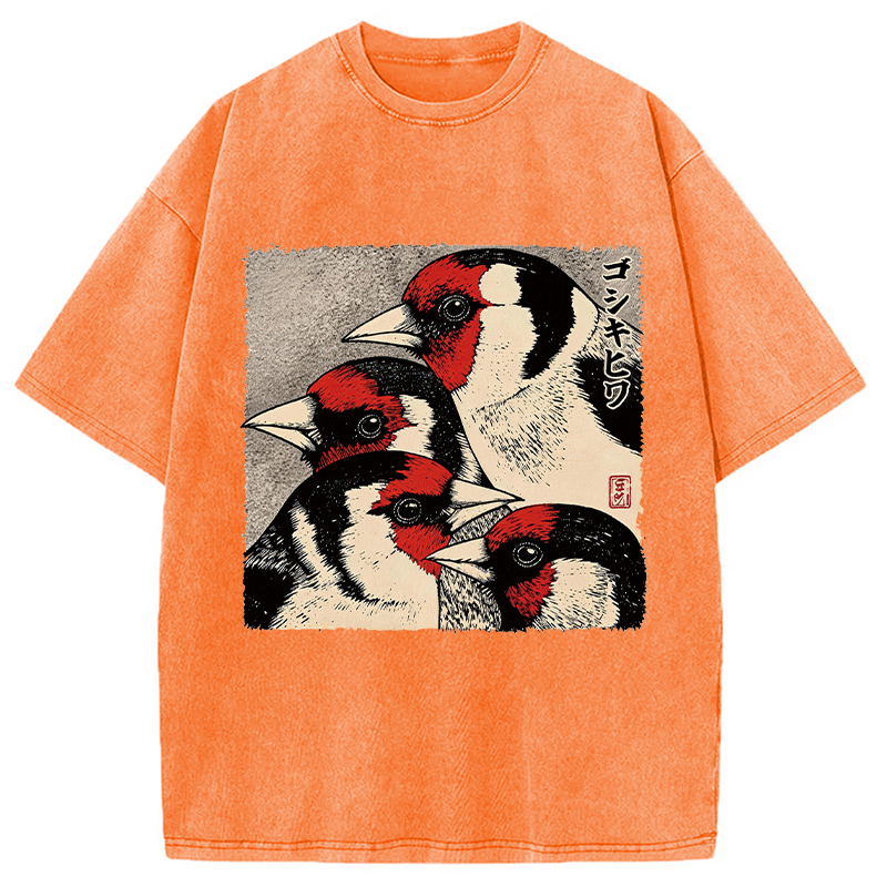 Modecanvas Stillness Of The Goldfinch DTG Printing Washed T-Shirt