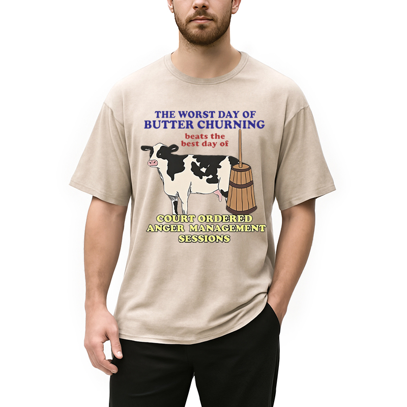 Modecanvas The Worst Day Of Butter Churning DTG Printing Washed T-Shirt