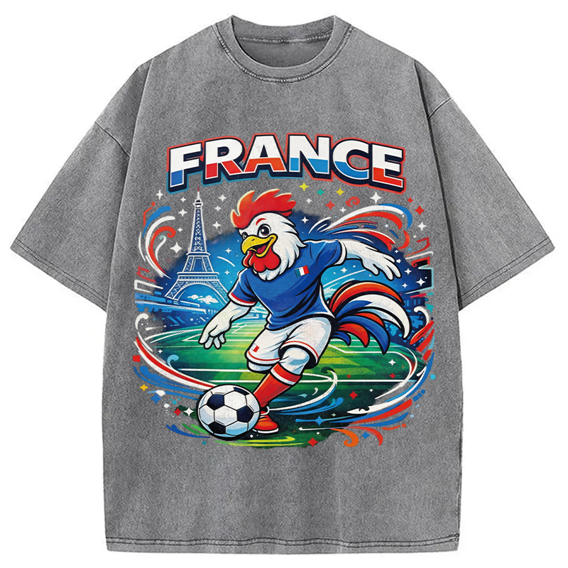 Modecanvas France Rooster Soccer DTG Printing Washed T-Shirt