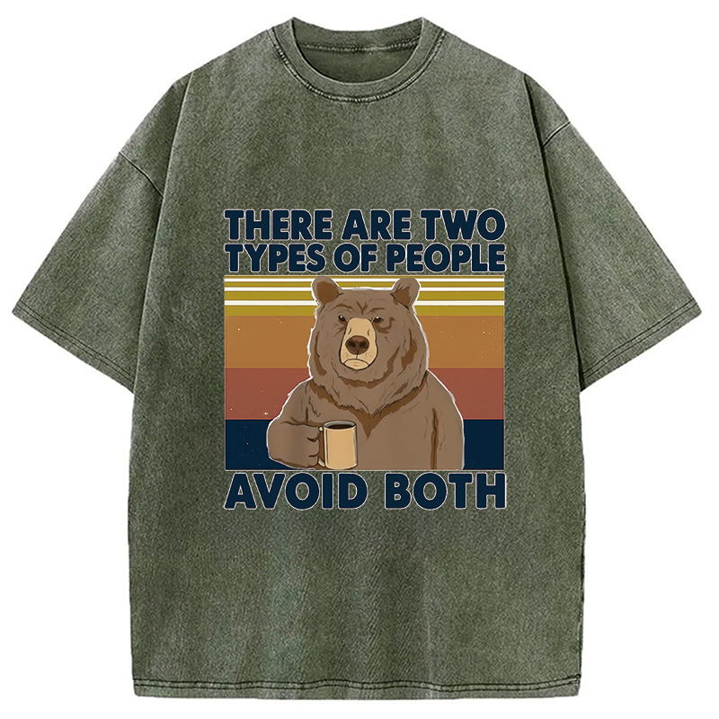 Modecanvas Bear Drink Coffee Washed T-Shirt