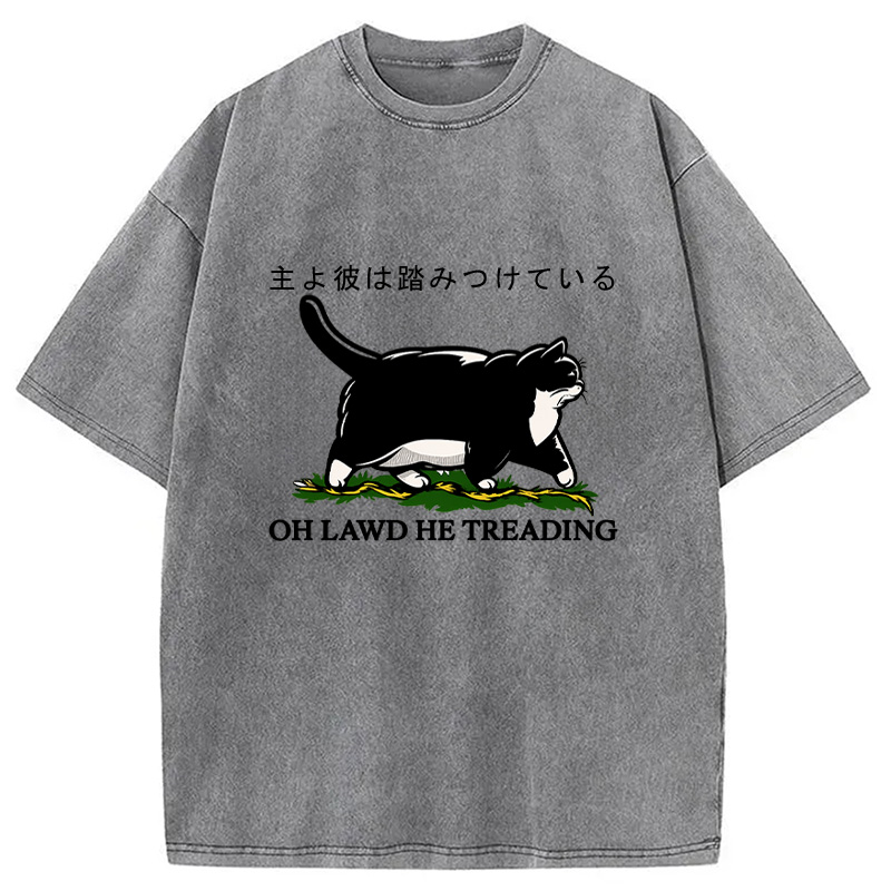 Modecanvas Oh Lawd He Treading Tuxedo Cat Washed T-Shirt