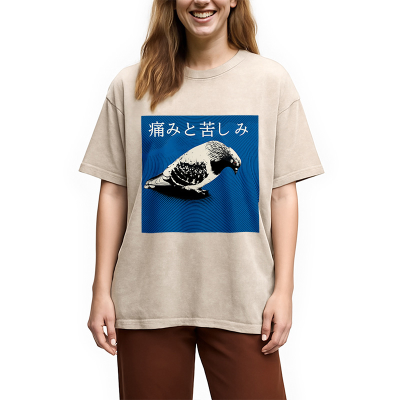 Modecanvas Anguish Pigeon Japanese Washed T-Shirt