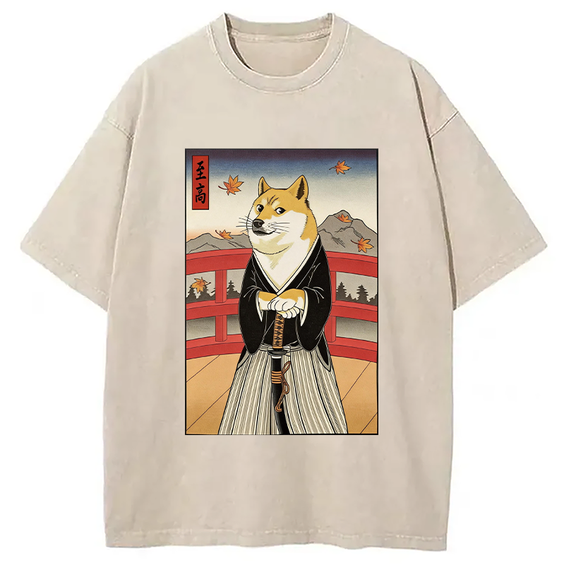 Modecanvas Samurai Cheems DTG Printing Washed T-Shirt