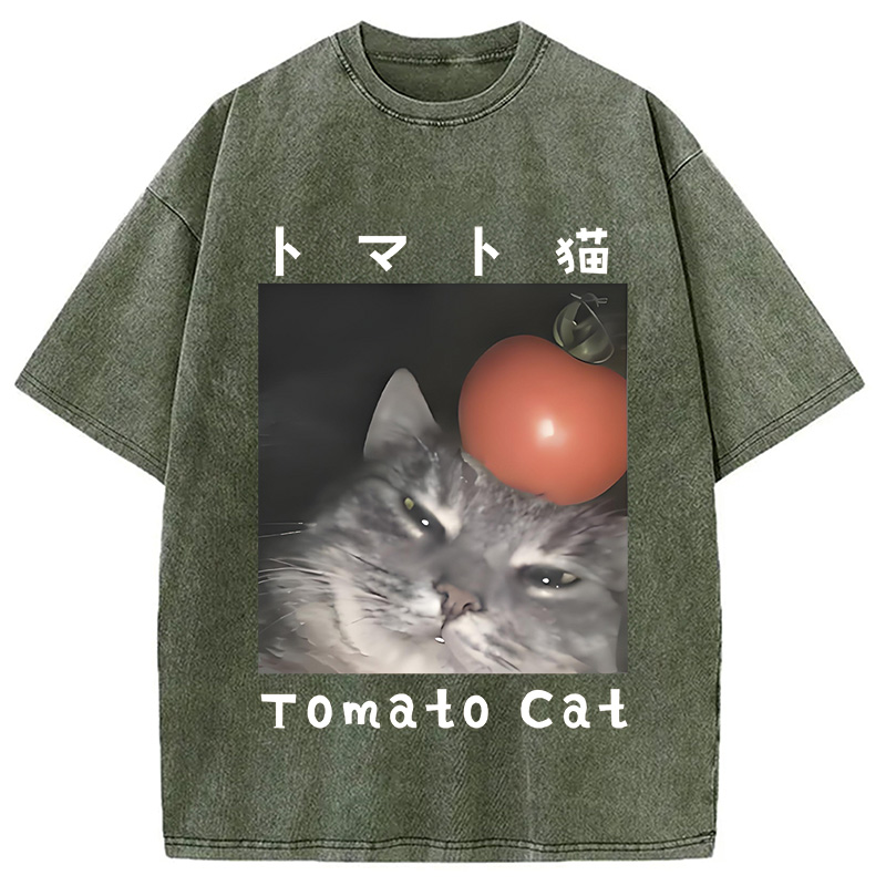 Modecanvas Tomato Cat Washed T-Shirt