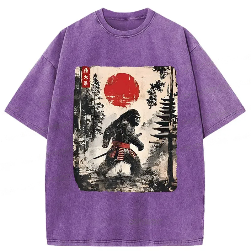 Modecanvas Japanese Samurai Bigfoot Washed T-Shirt