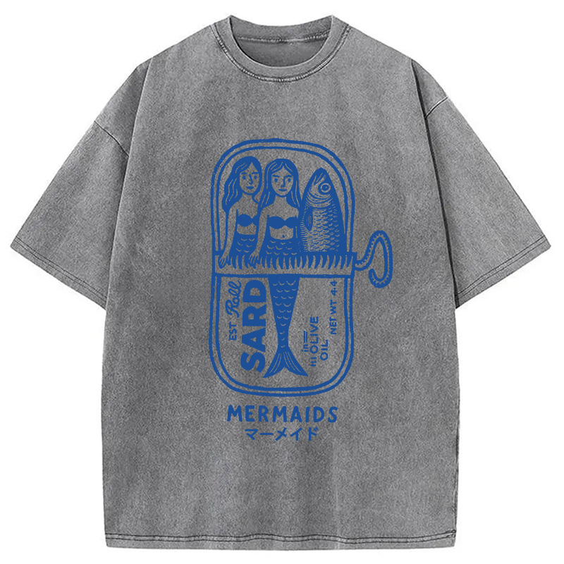 Modecanvas Mermaid Can Washed T-Shirt-modecanvas