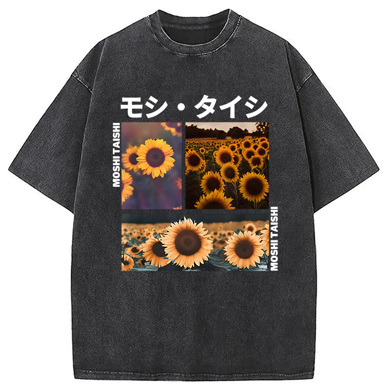 Modecanvas Sunflower Japanese Tokyo Washed T-Shirt