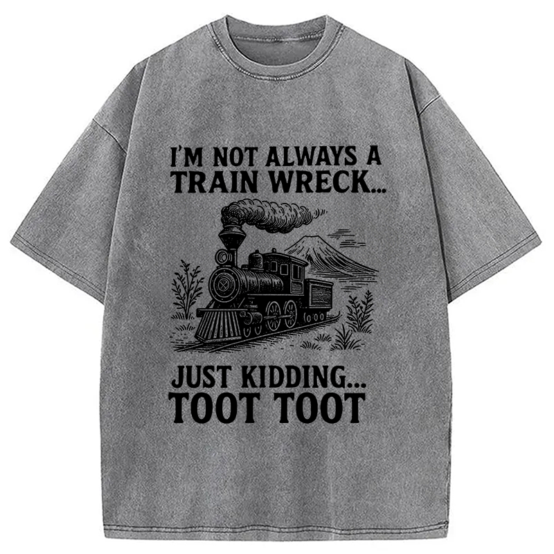 Modecanvas Funny Train Jokes DTG Printing Washed T-Shirt-modecanvas