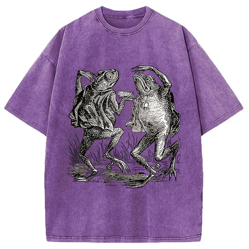 Modecanvas Dancing Frog Japanese DTG Printing Washed T-Shirt-modecanvas