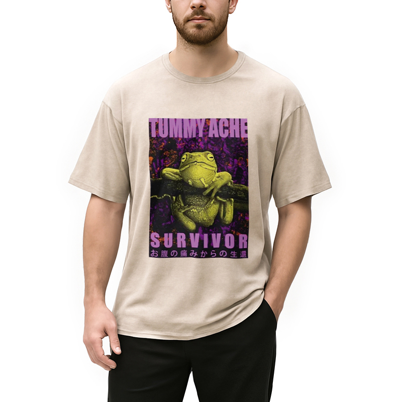 Modecanvas A Frog With Stomachache Washed T-Shirt