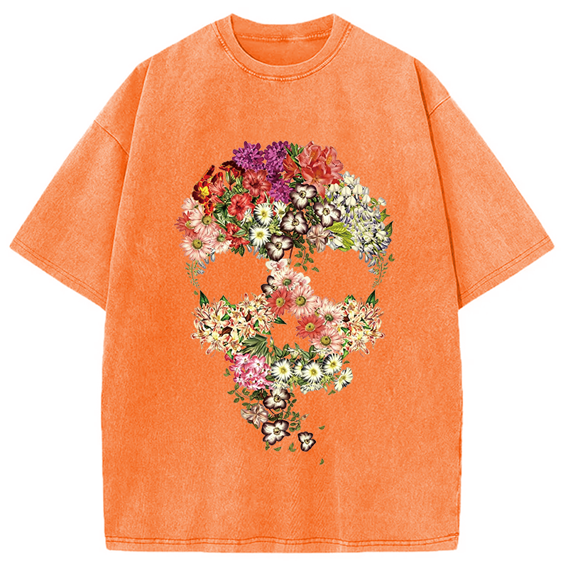 Modecanvas Skull Floral DTG Printing Washed T-Shirt