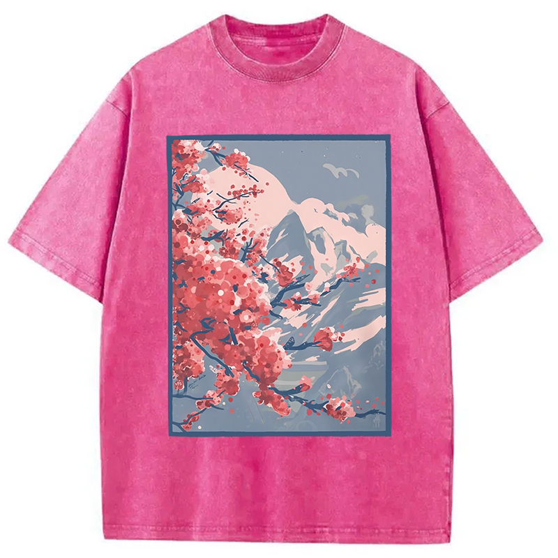 Modecanvas Sakura Blossom Mountain Washed T-Shirt