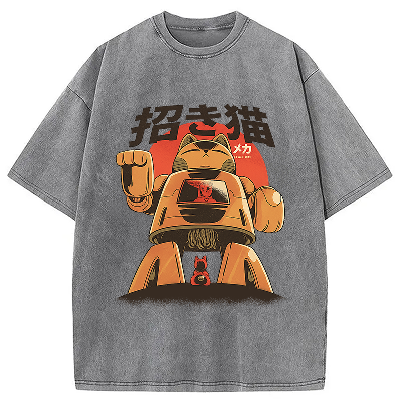Modecanvas Mecha Cat Washed T-Shirt